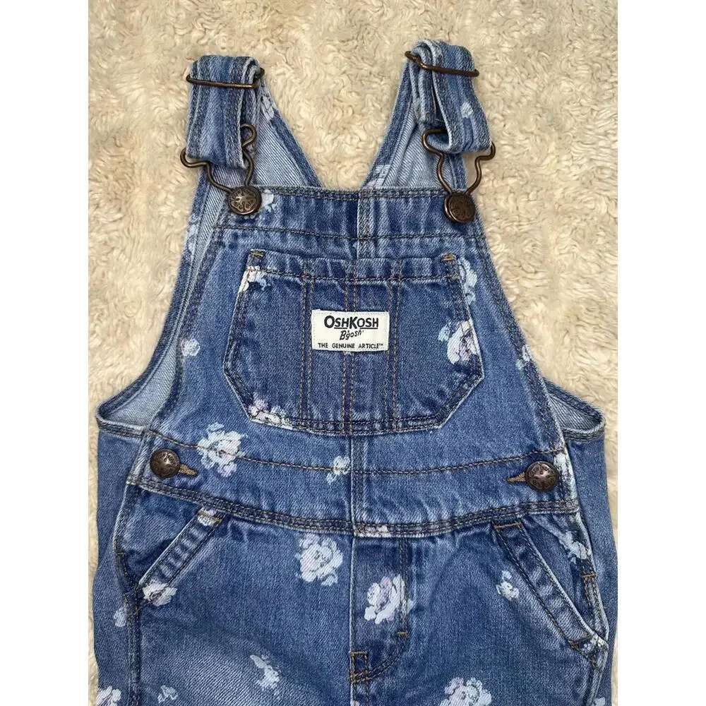 OshKosh B'gosh Vestbak classic floral snap leg bib-style denim overalls 12M